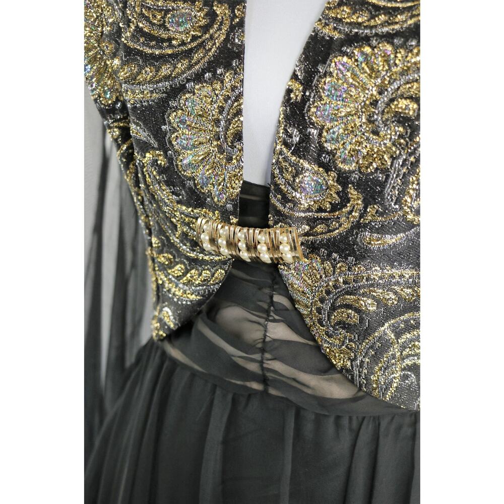 Vintage 60s Witchy Gothic Glam Jack Bryan Black Chiffon Maxi Dress Medium - Picture 4 of 10